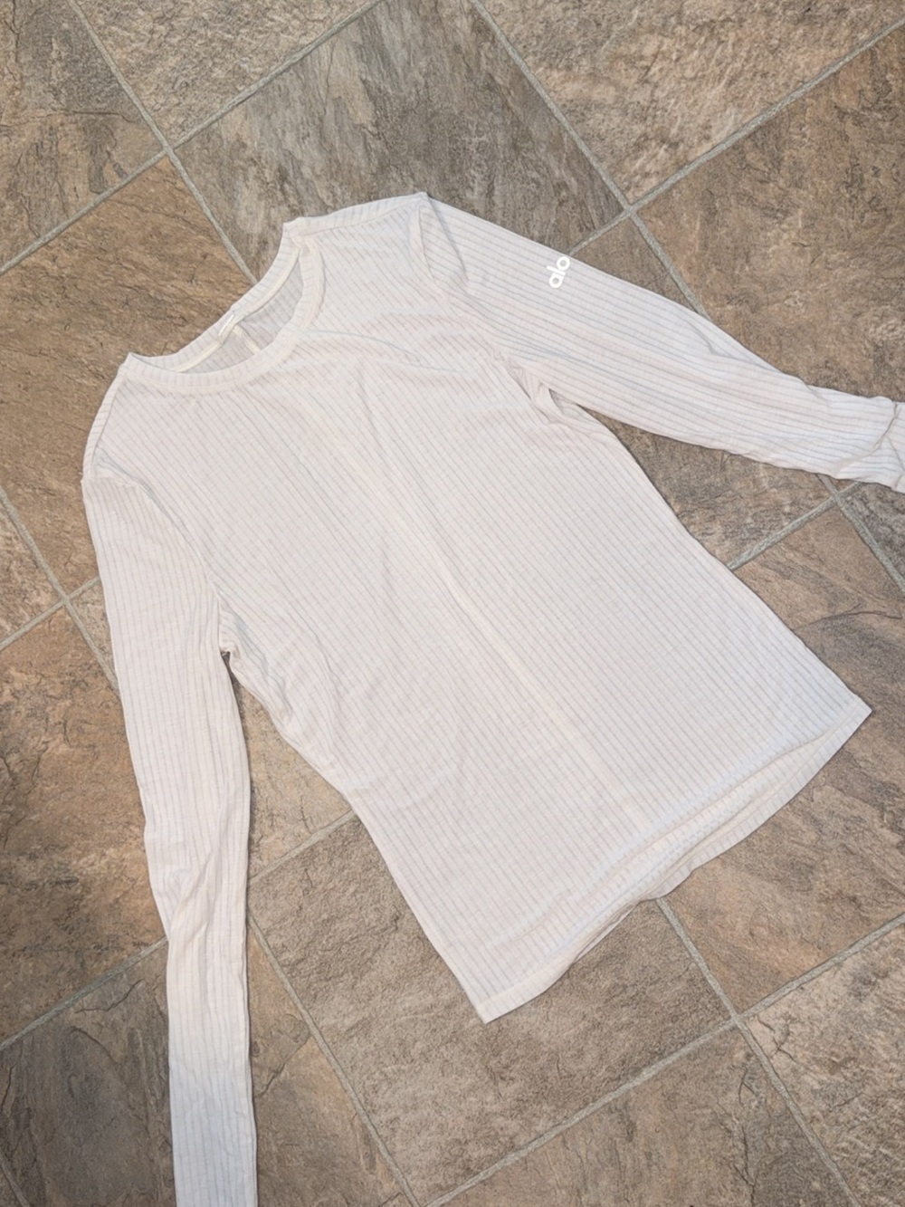ALO Yoga White Ribbed Long Sleeve Crewneck Top